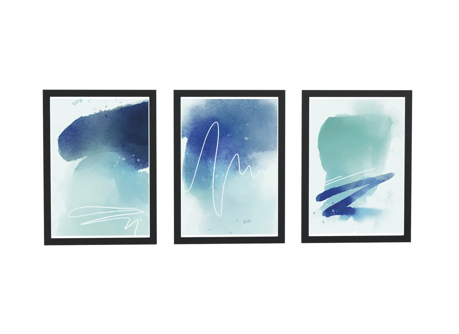 Trio aquarela em azul-marinho e verde-água