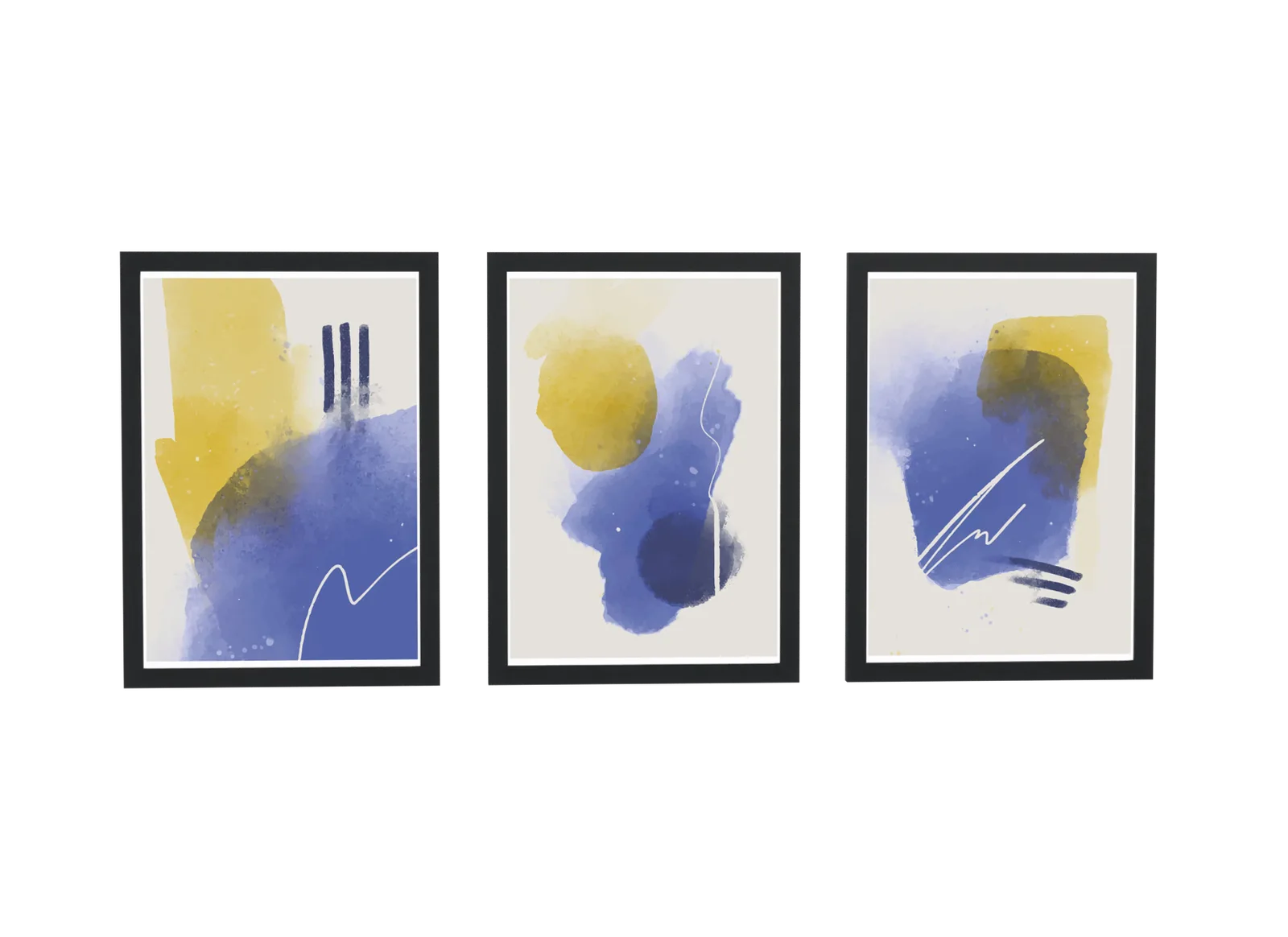 Trio aquarela em mostarda e roxo