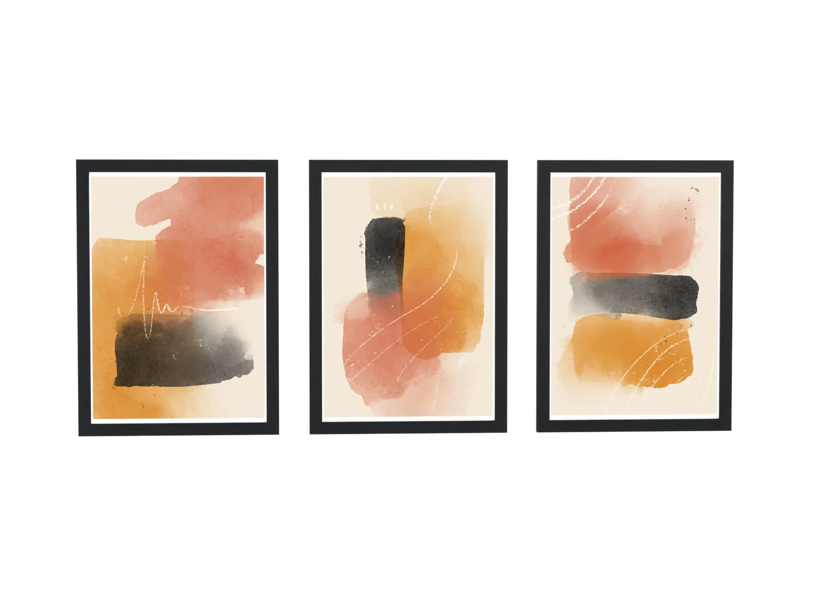 Trio aquarela em terracota e preto