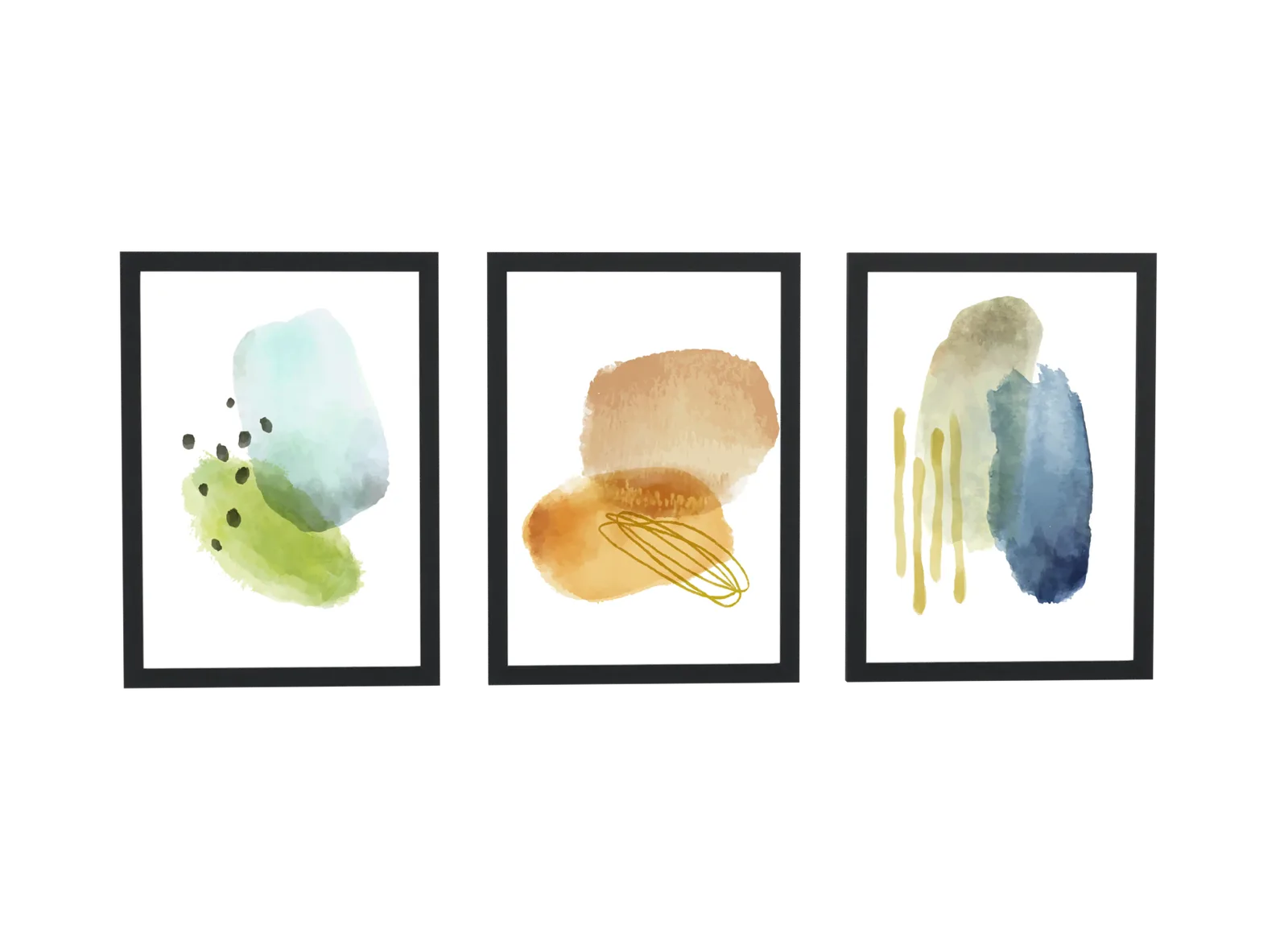 Trio aquarela em verde-sálvia e mostarda