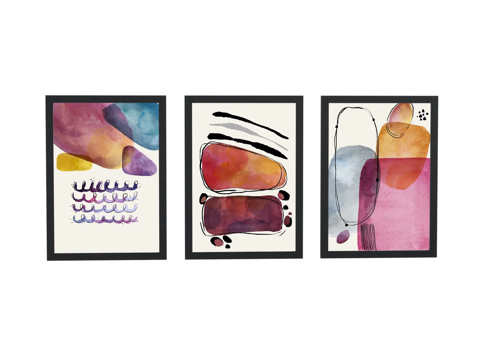 Trio aquarela em magenta e vinho