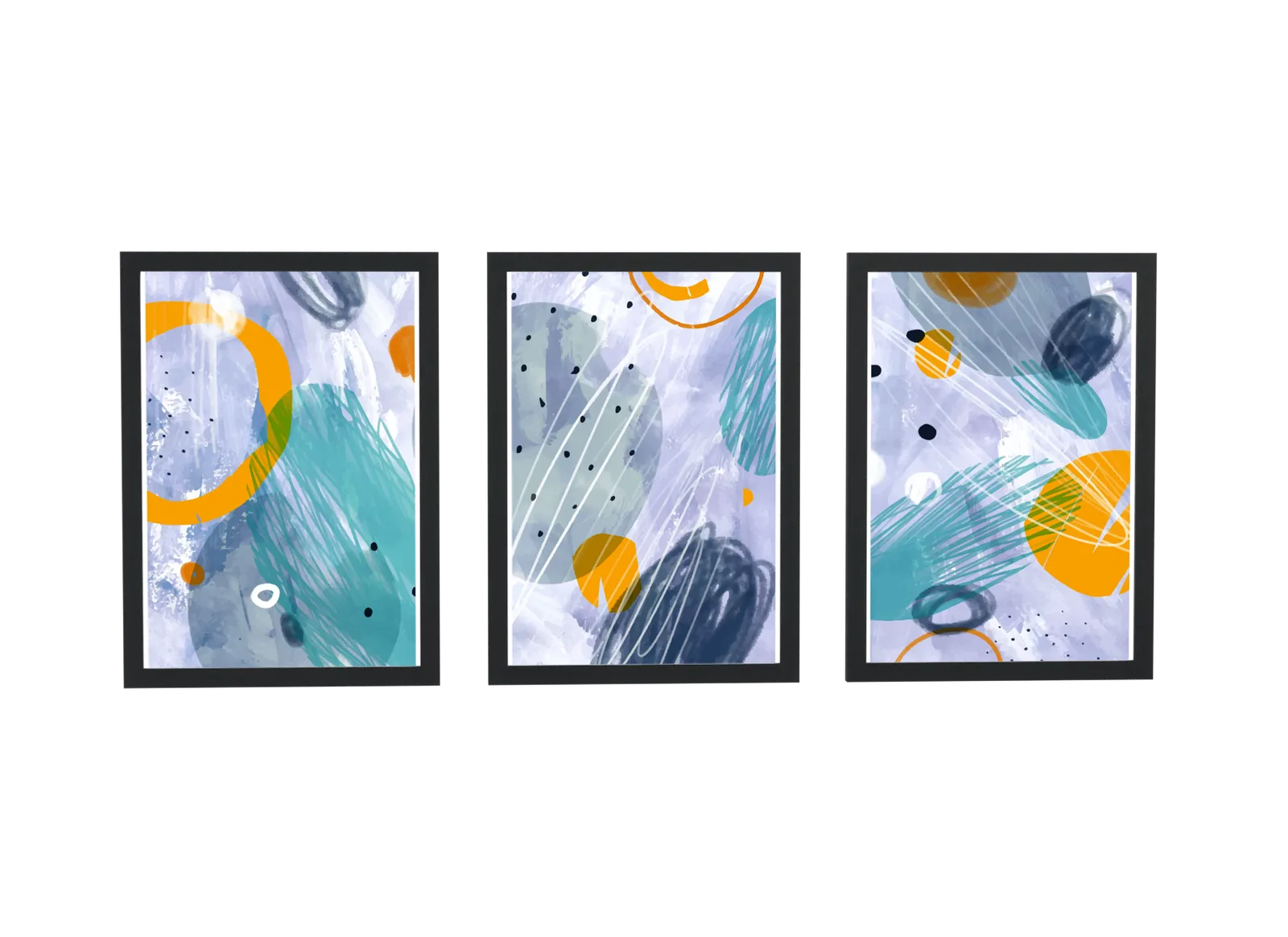 Trio abstrato em pincelada verde-água e cinza