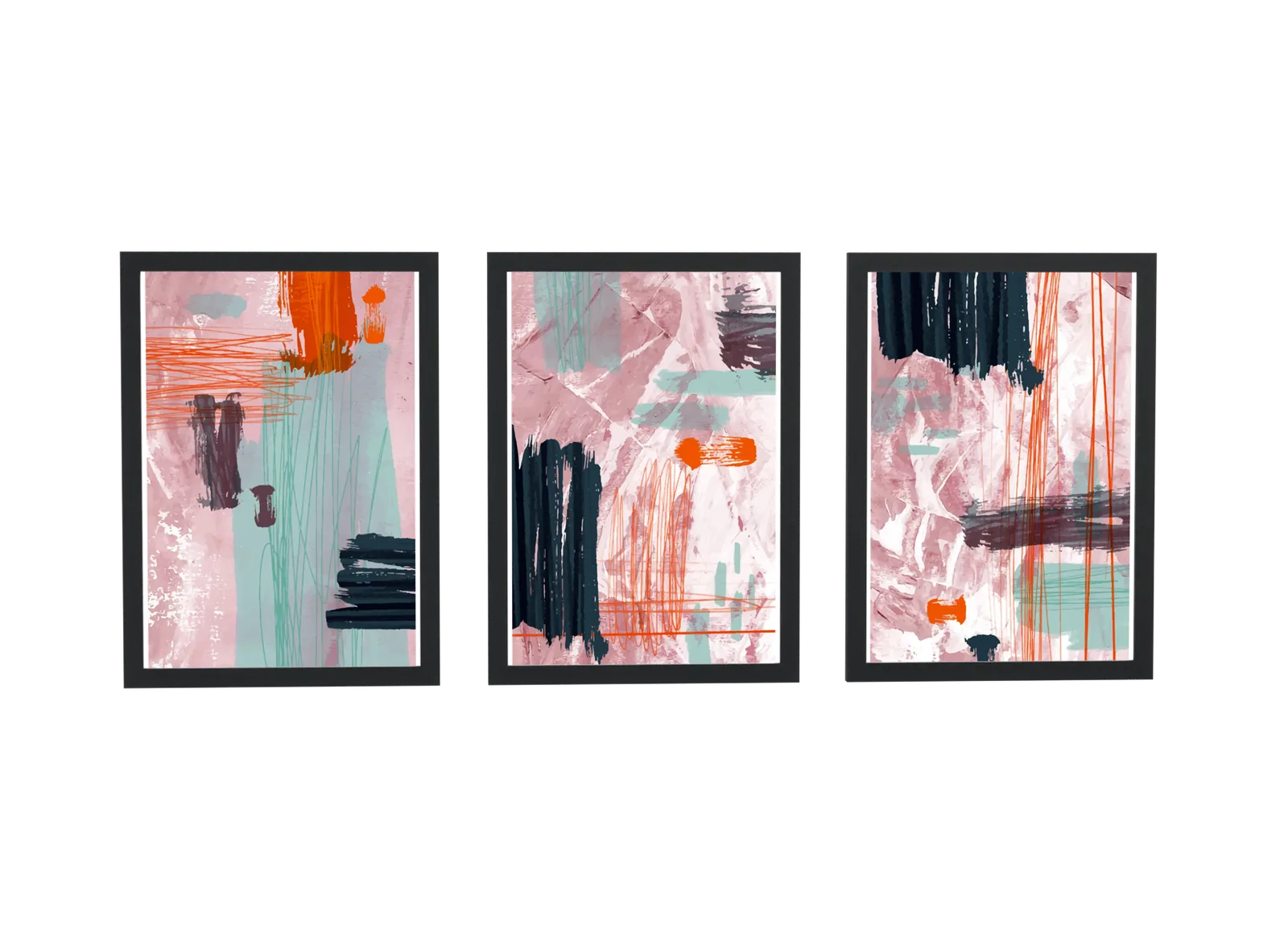 Trio abstrato em pincelada rosa e preto