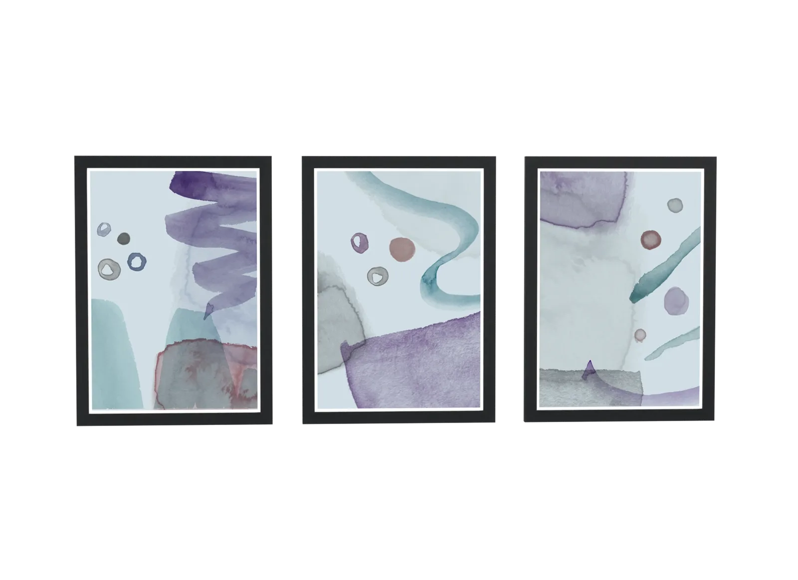 Trio aquarela em lilás e cinza