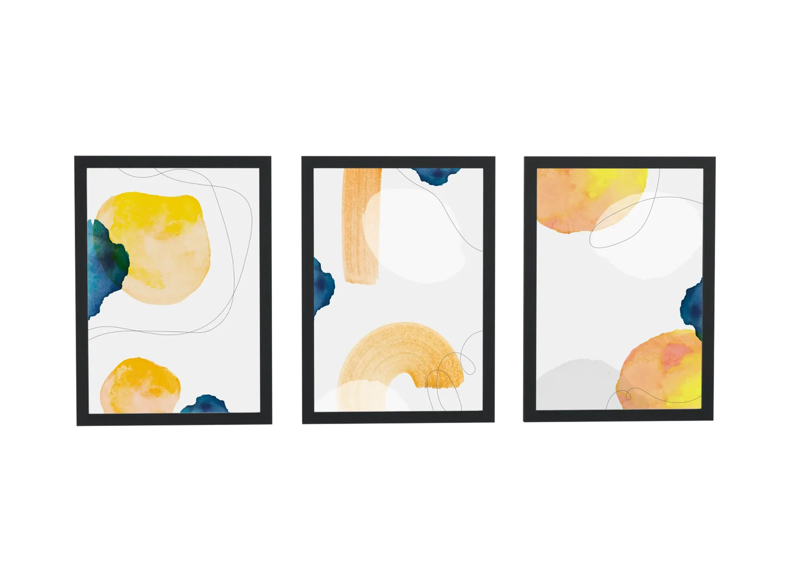 Trio aquarela em mostarda e azul-petróleo