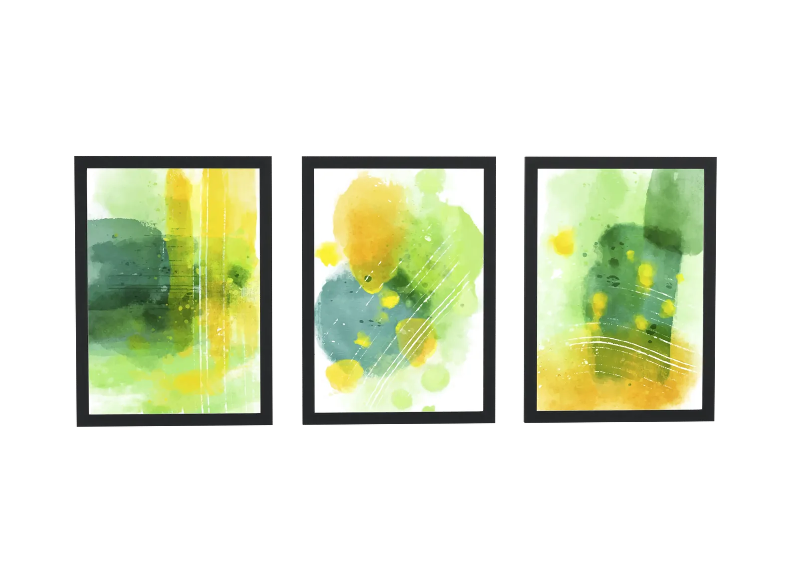 Trio aquarela em verde e amarelo