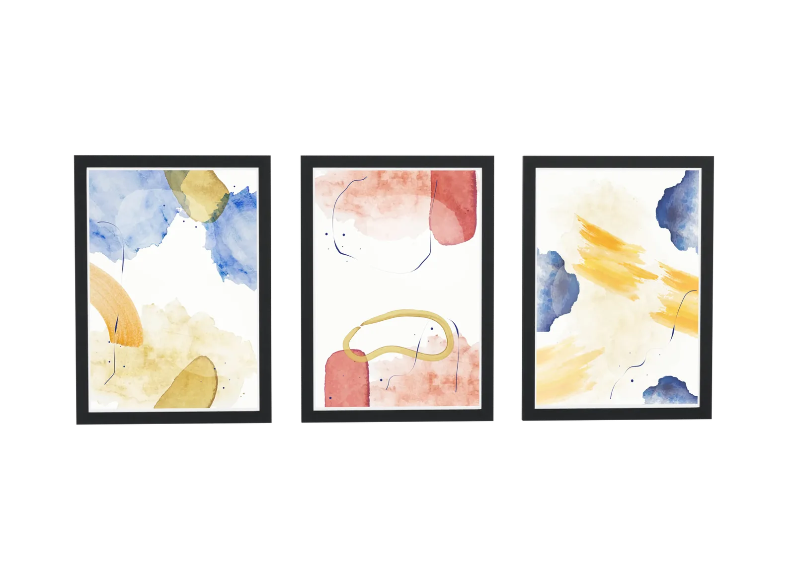 Trio aquarela suave em azul e terracota