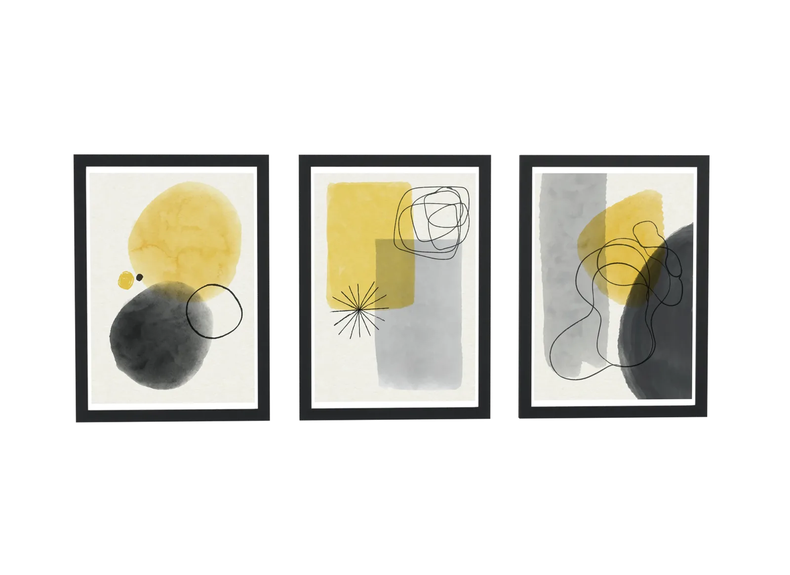 Trio aquarela em mostarda e preto