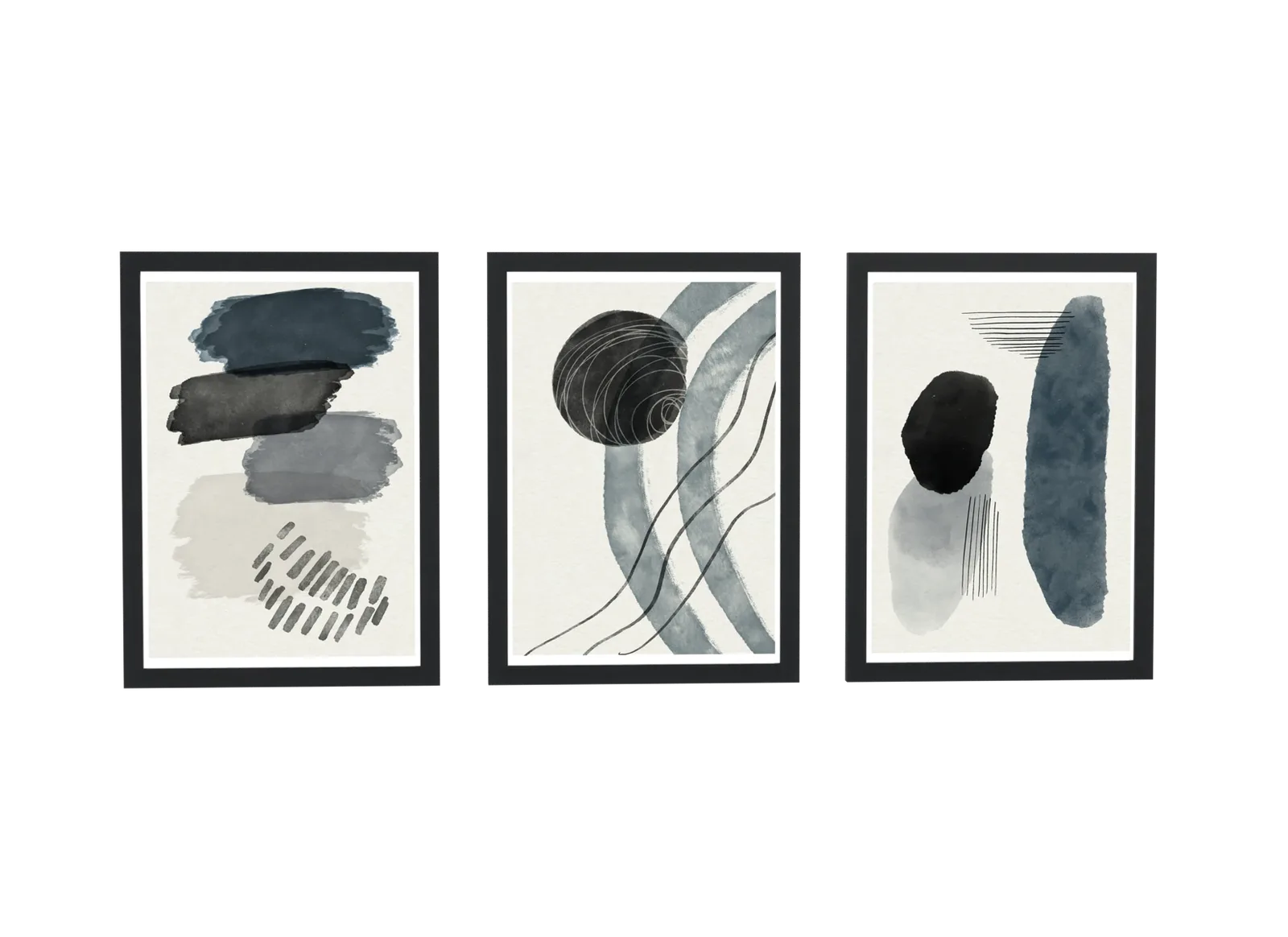 Trio aquarela em cinza e preto