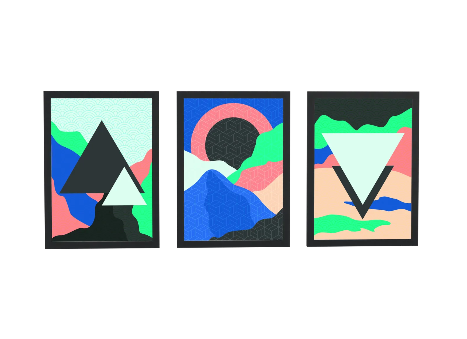 Trio gráfico de montanhas com triângulos