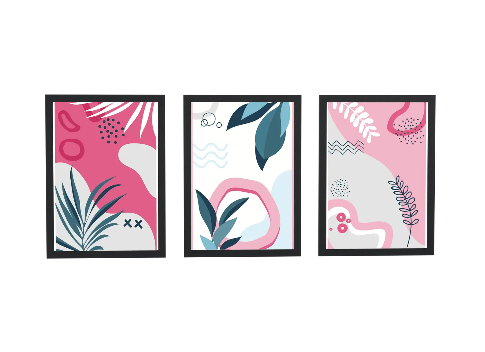Trio botânico tropical em magenta e branco