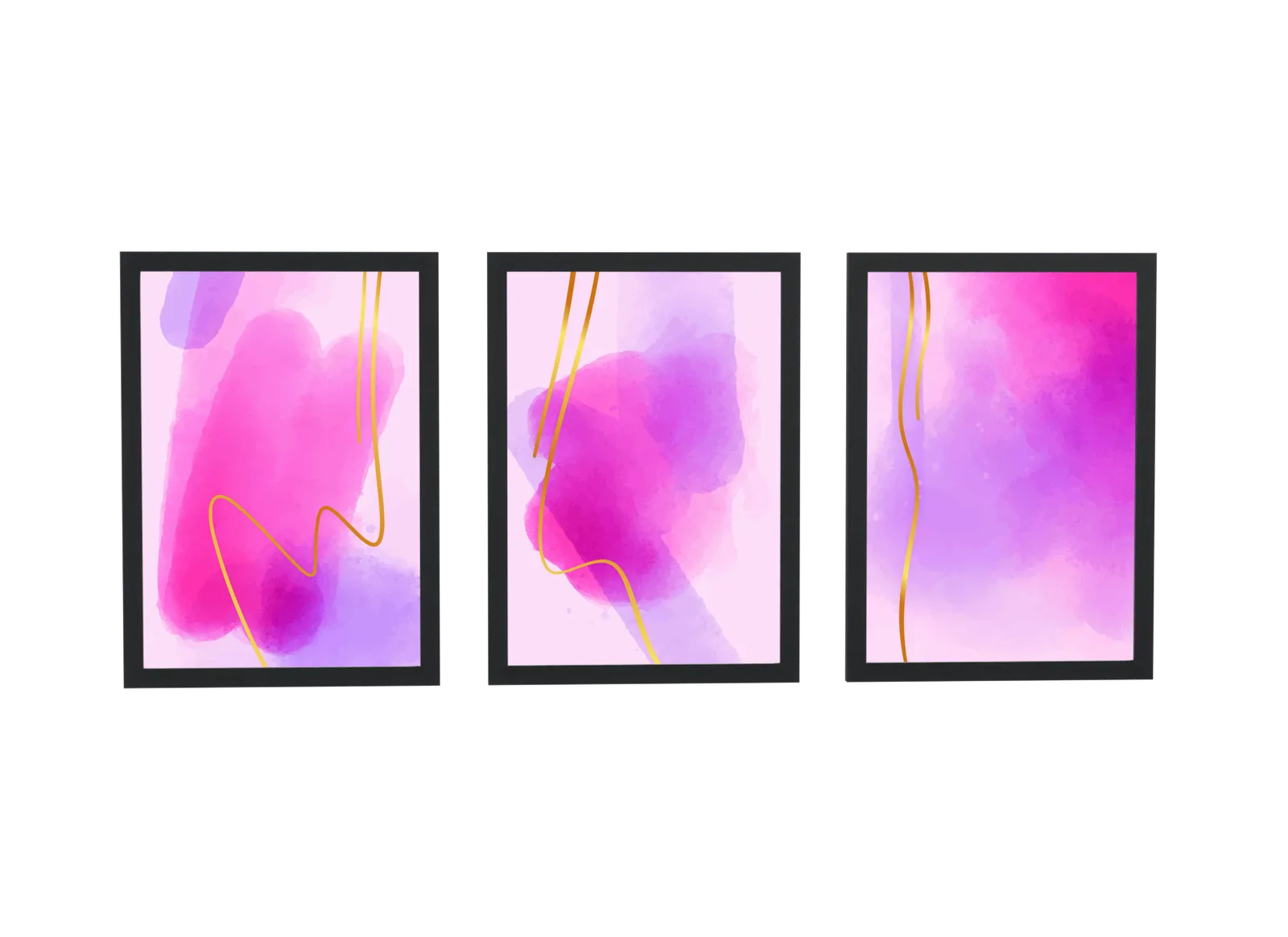 Trio aquarela em magenta e roxo com dourado