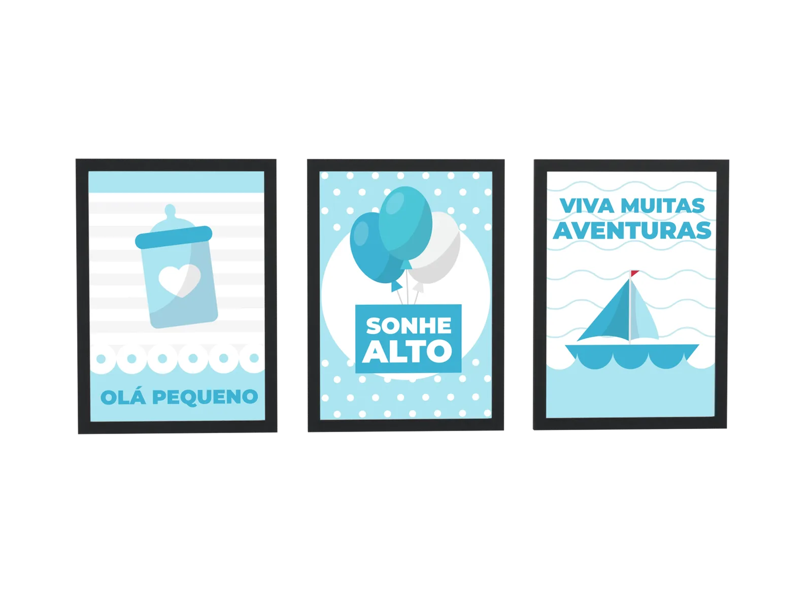 Trio infantil de mamadeira e veleiro