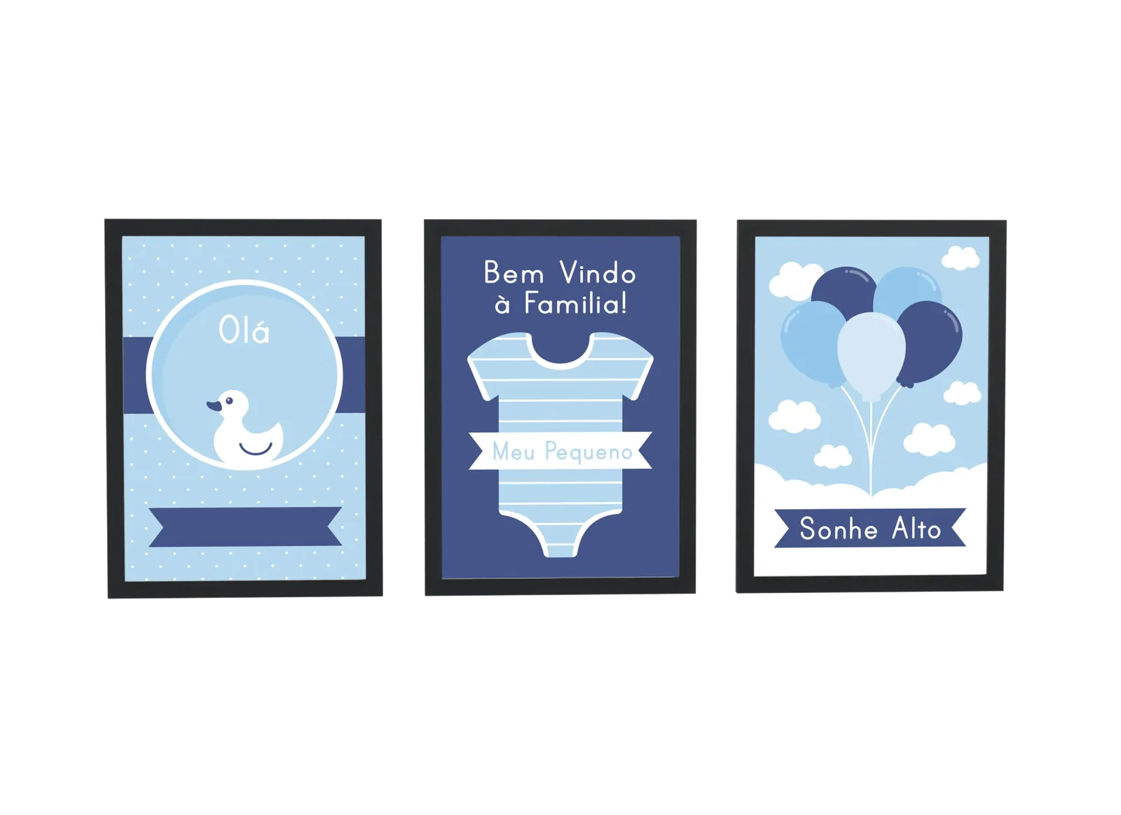 Trio infantil de pato e balões em azul