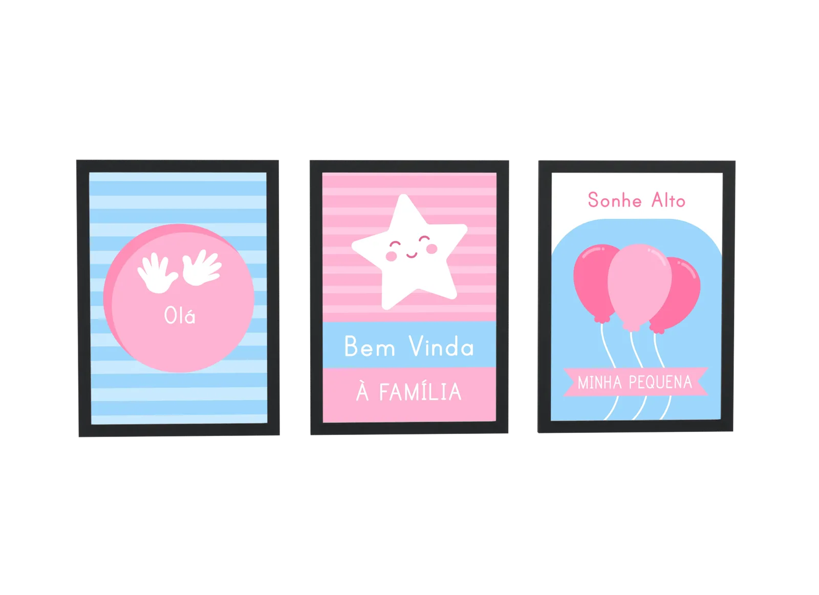 Trio infantil de mãozinha e estrela em rosa