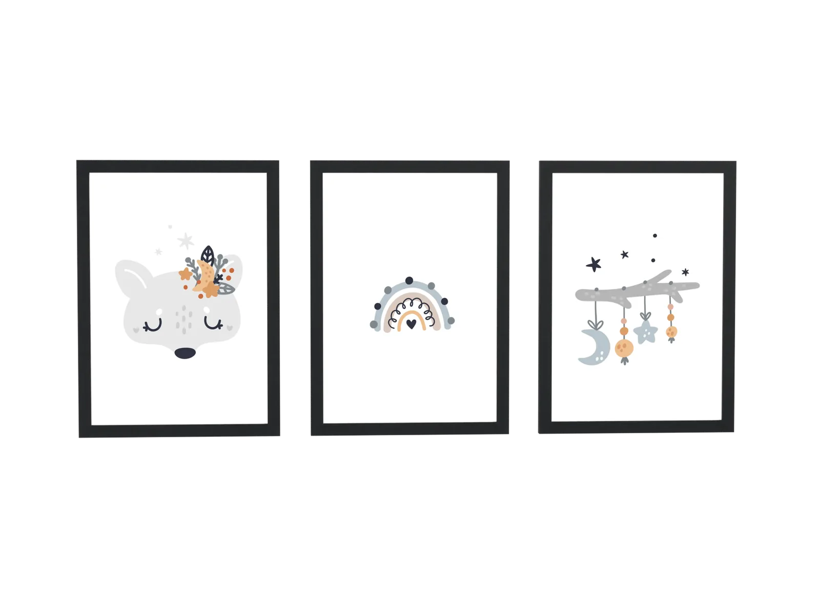 Trio infantil de coelho e móbile de lua