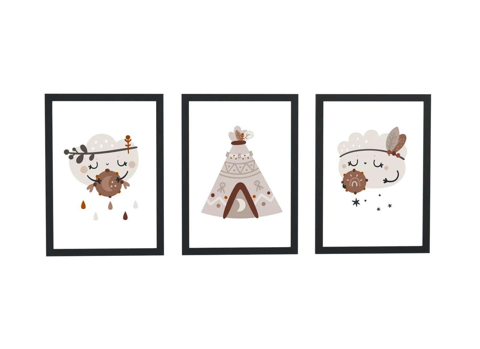 Trio infantil boho de lua e tenda indígena