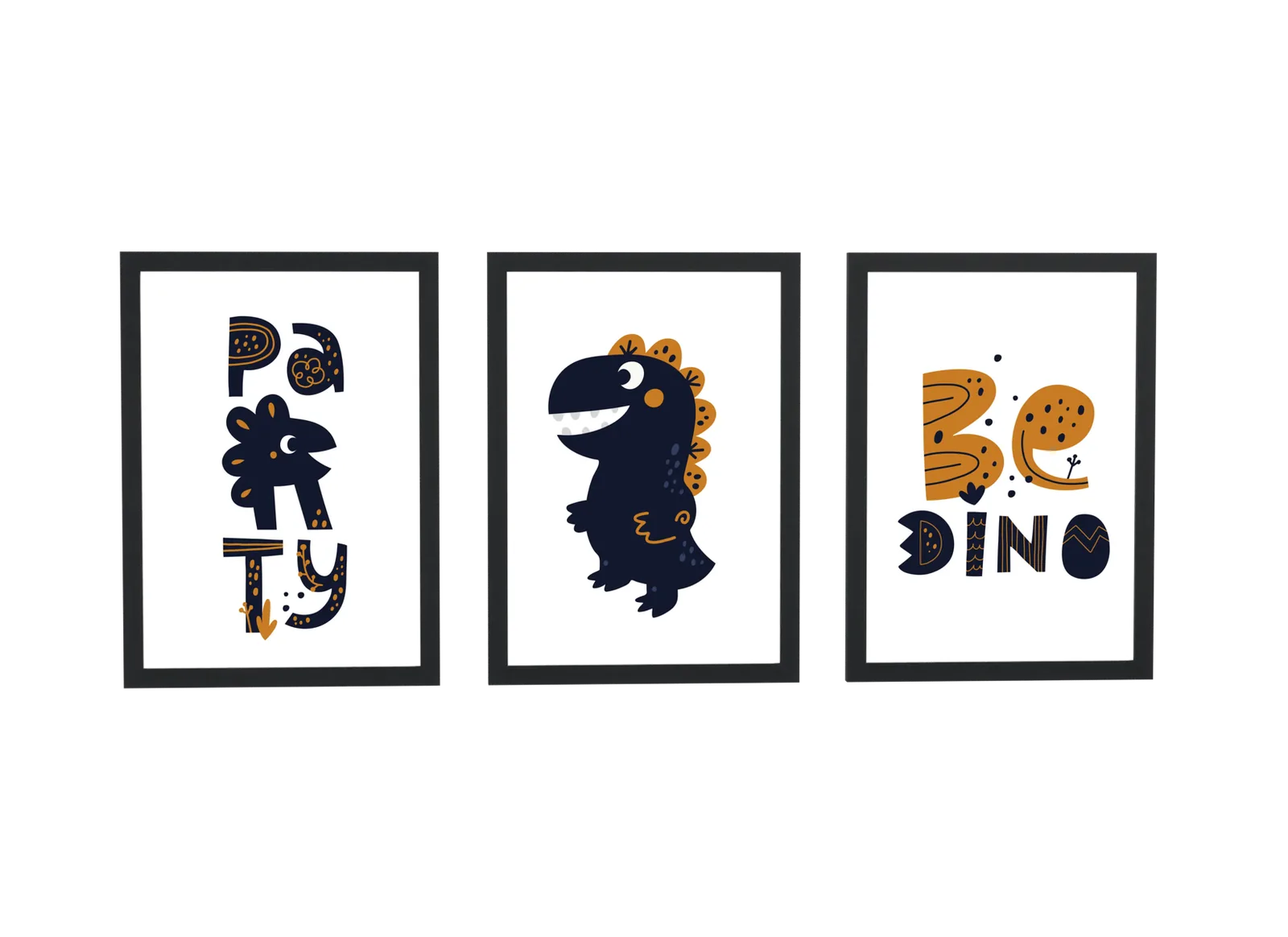 Trio infantil dino em preto e dourado