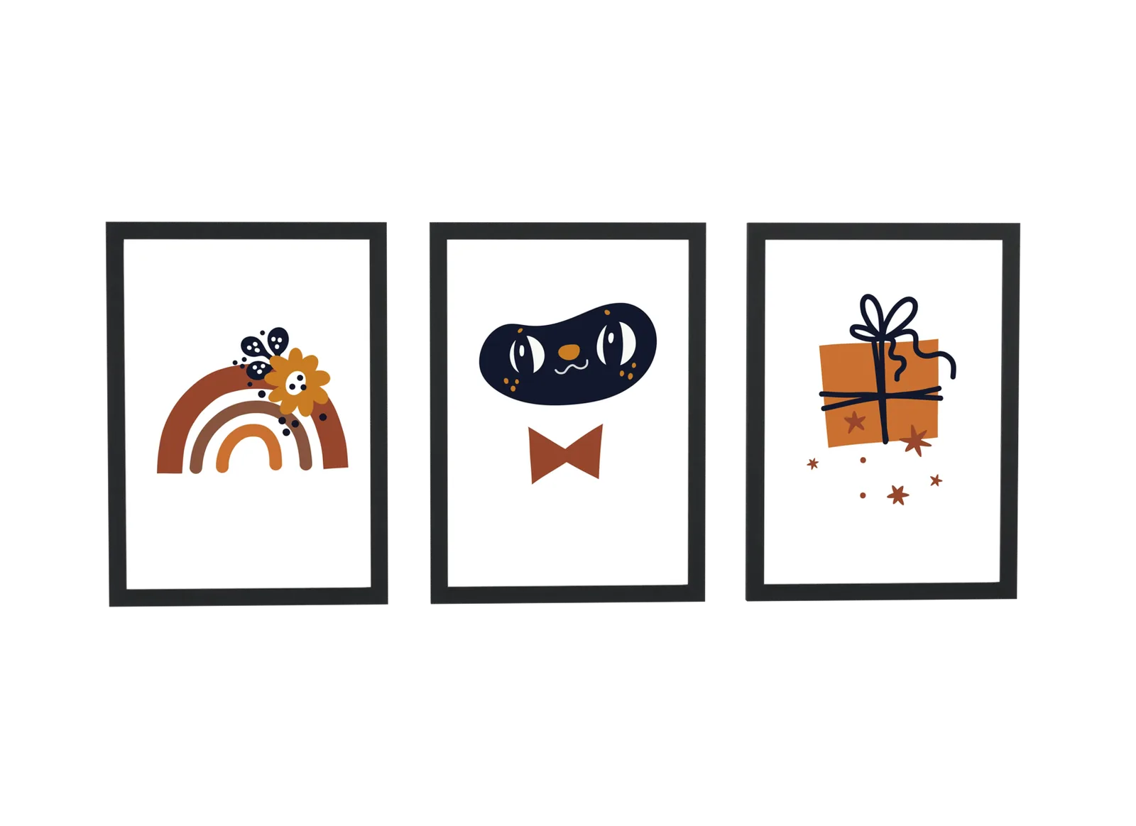 Trio infantil de arco-íris e presente