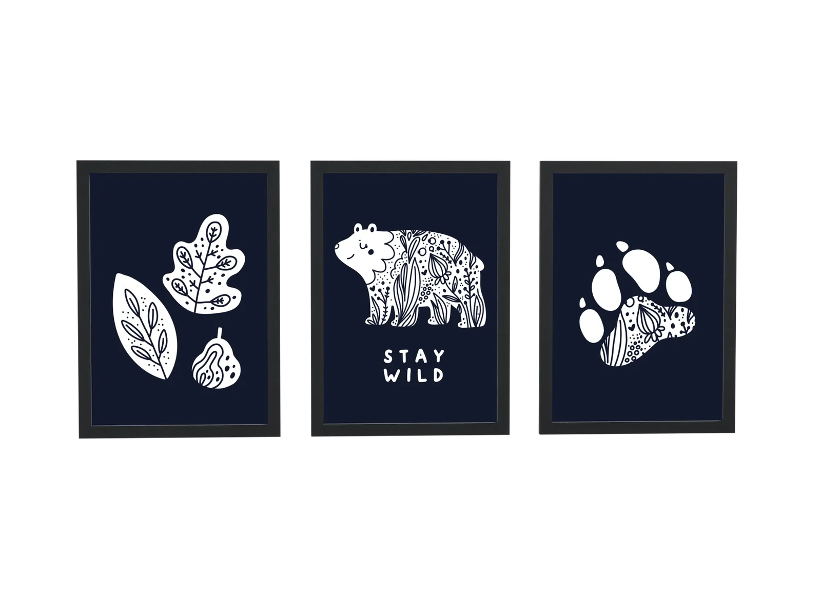 Trio preto e branco de urso e pegada