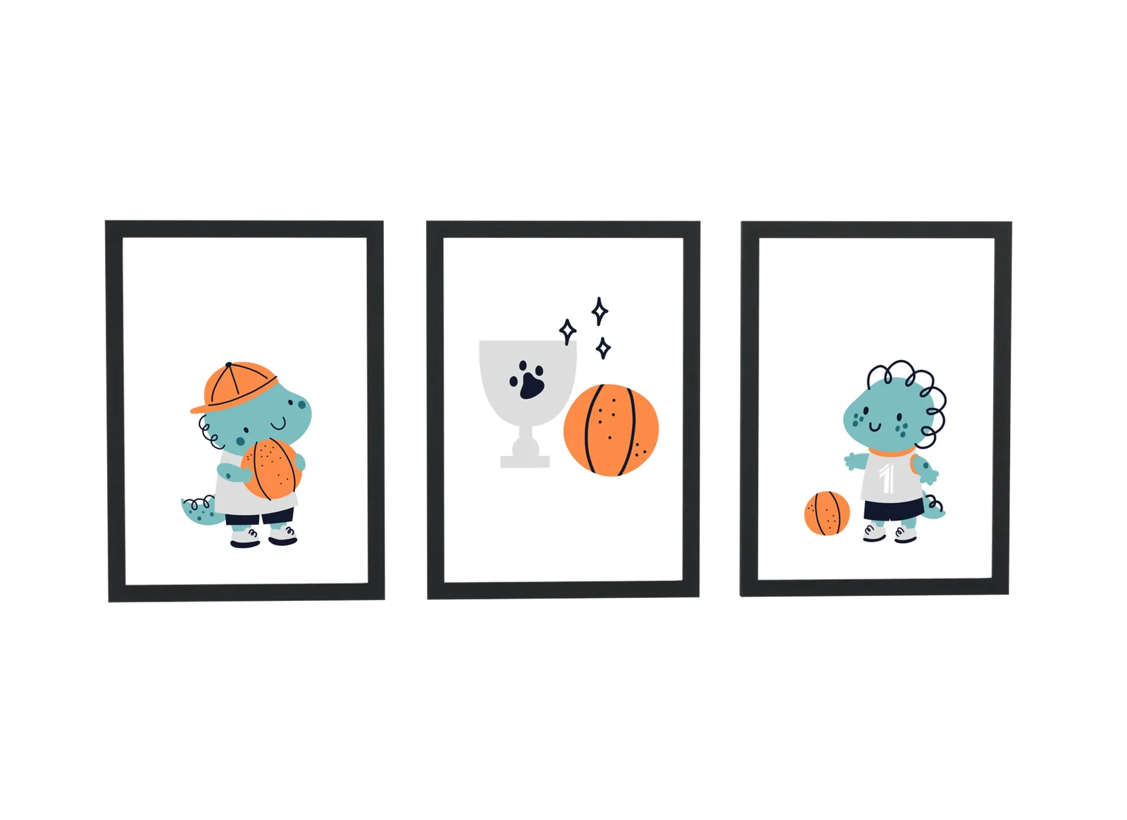 Trio infantil dino do basquete em laranja
