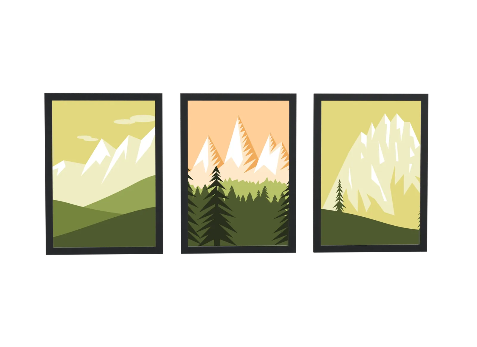 Trio de montanhas em ilustração mostarda