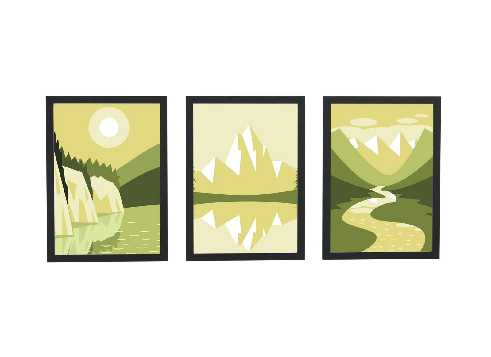 Trio de montanhas com reflexo no lago