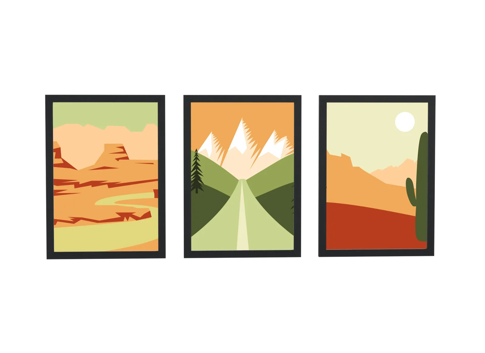 Trio de paisagem no deserto em terracota