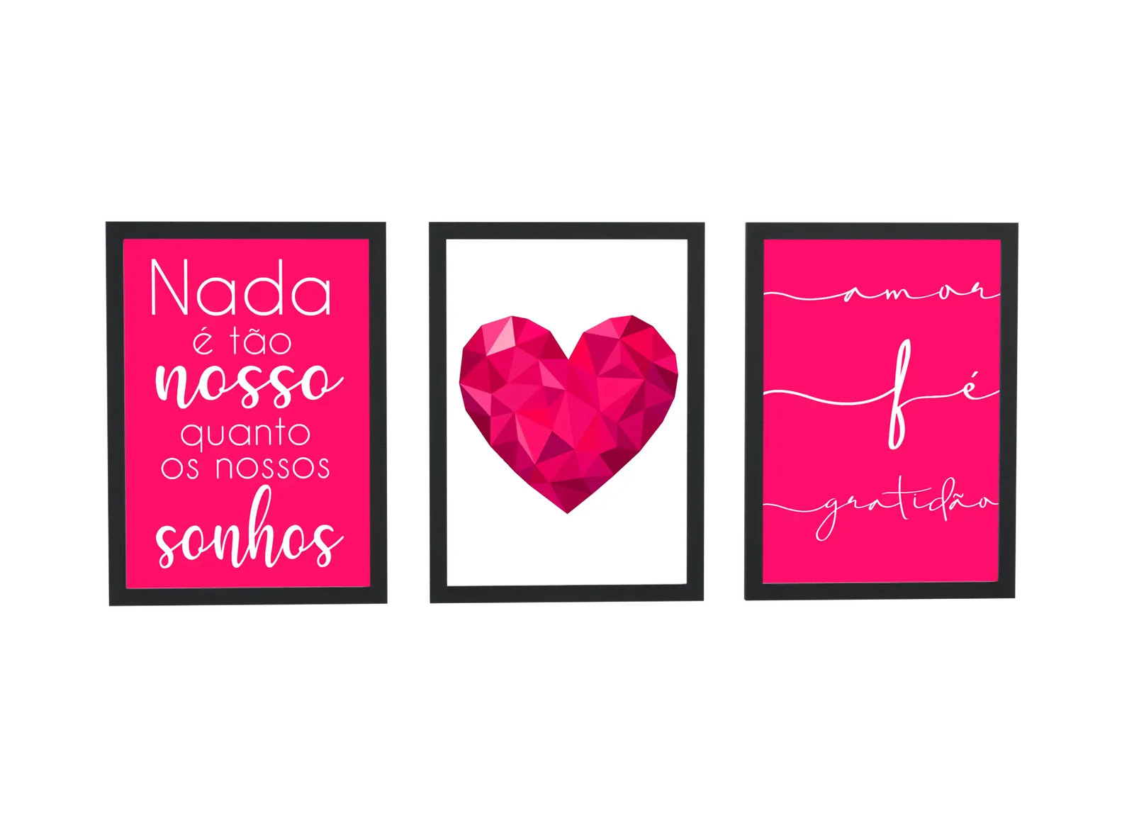 Trio pink de coração geométrico e frase
