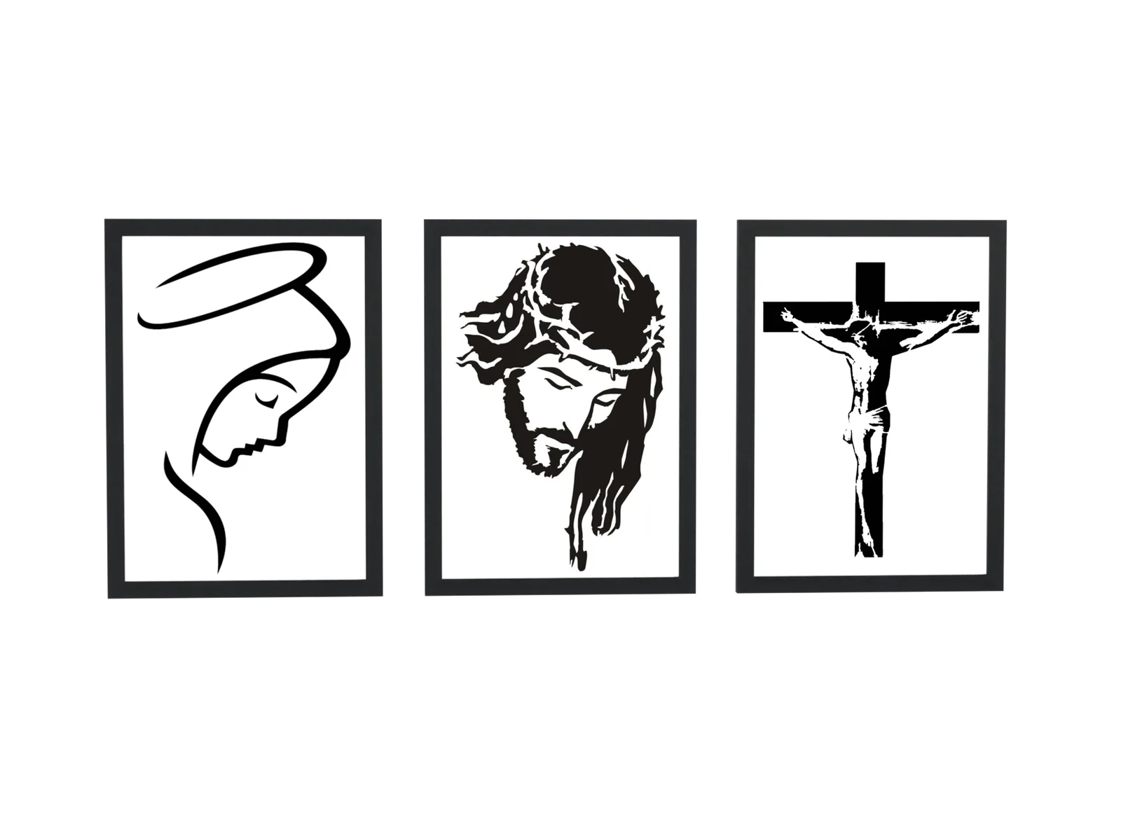 Trio religioso de Maria, Jesus e cruz