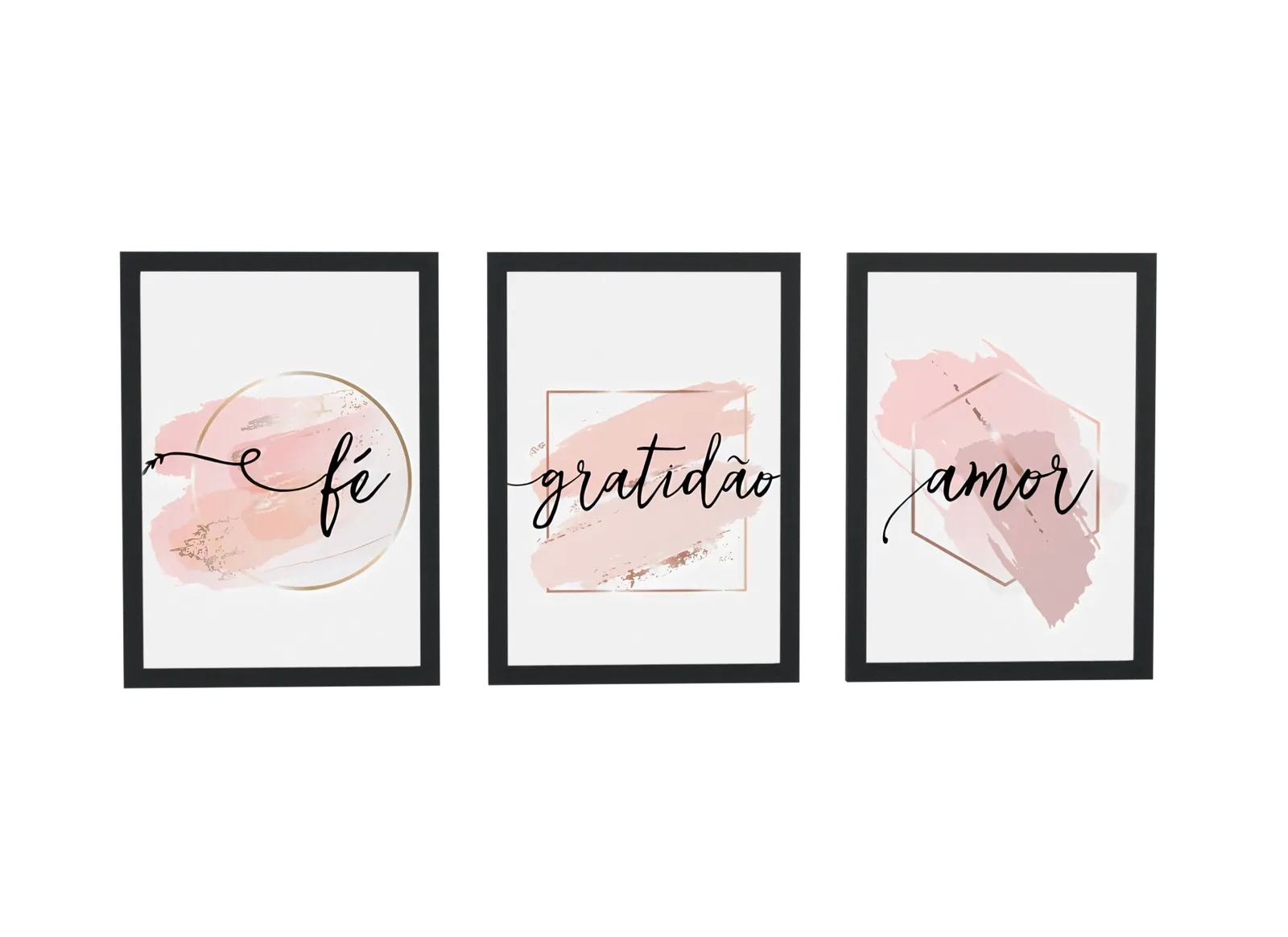 Trio de fé, gratidão e amor em rosa