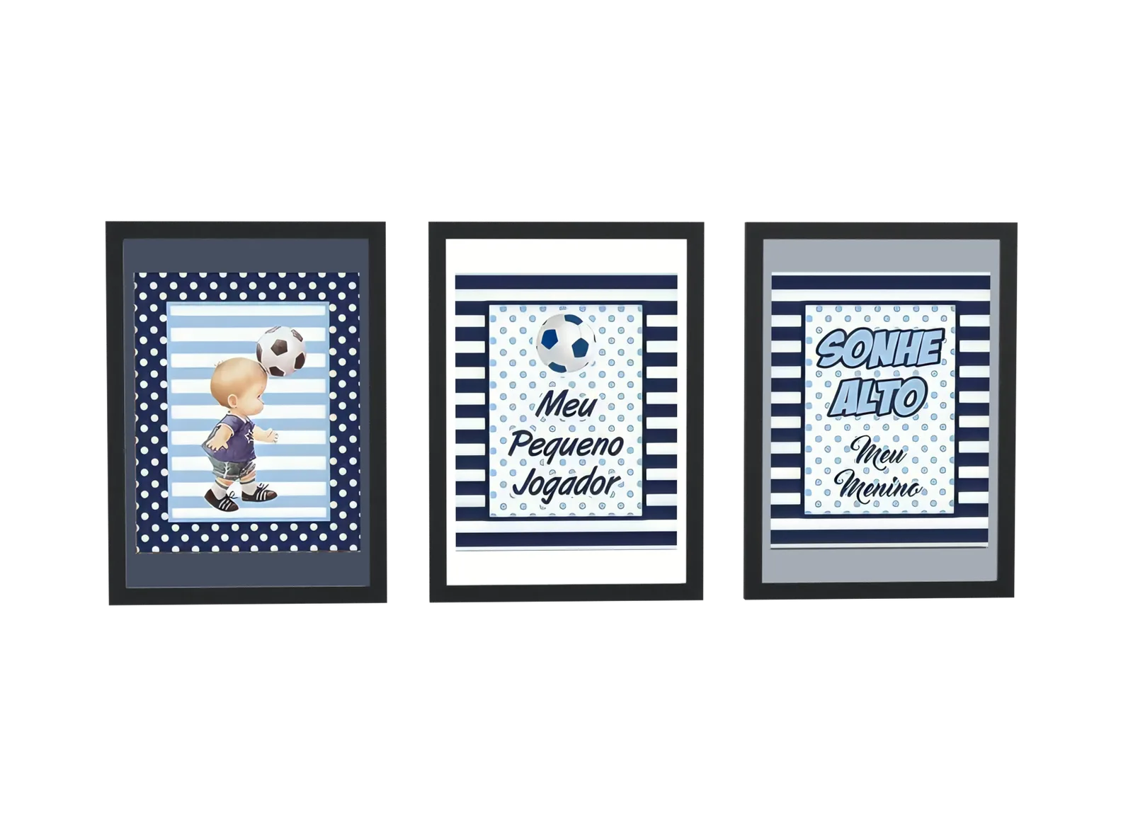 Trio infantil de futebol em azul-marinho