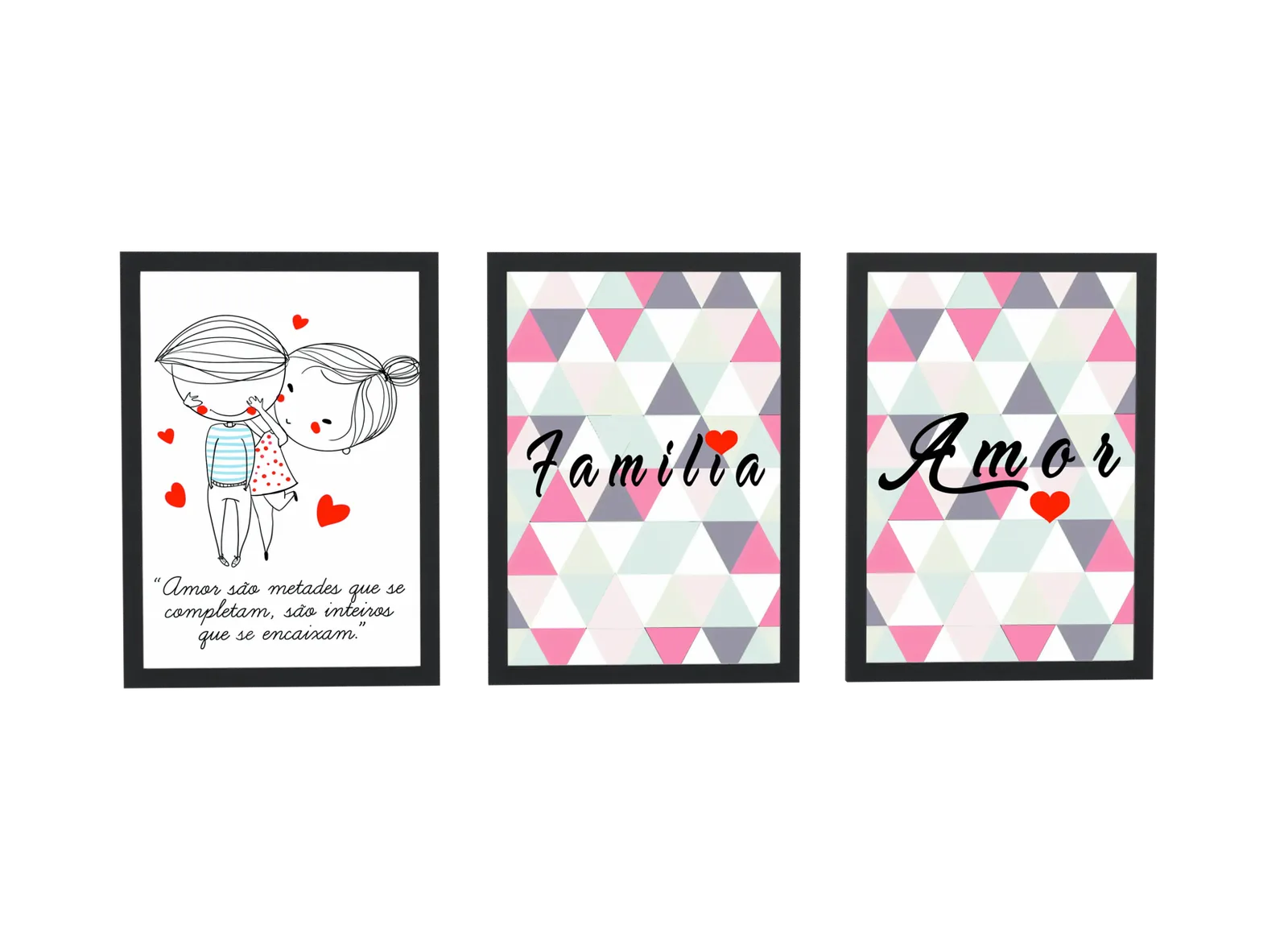 Trio de casal e frase de amor em pastel