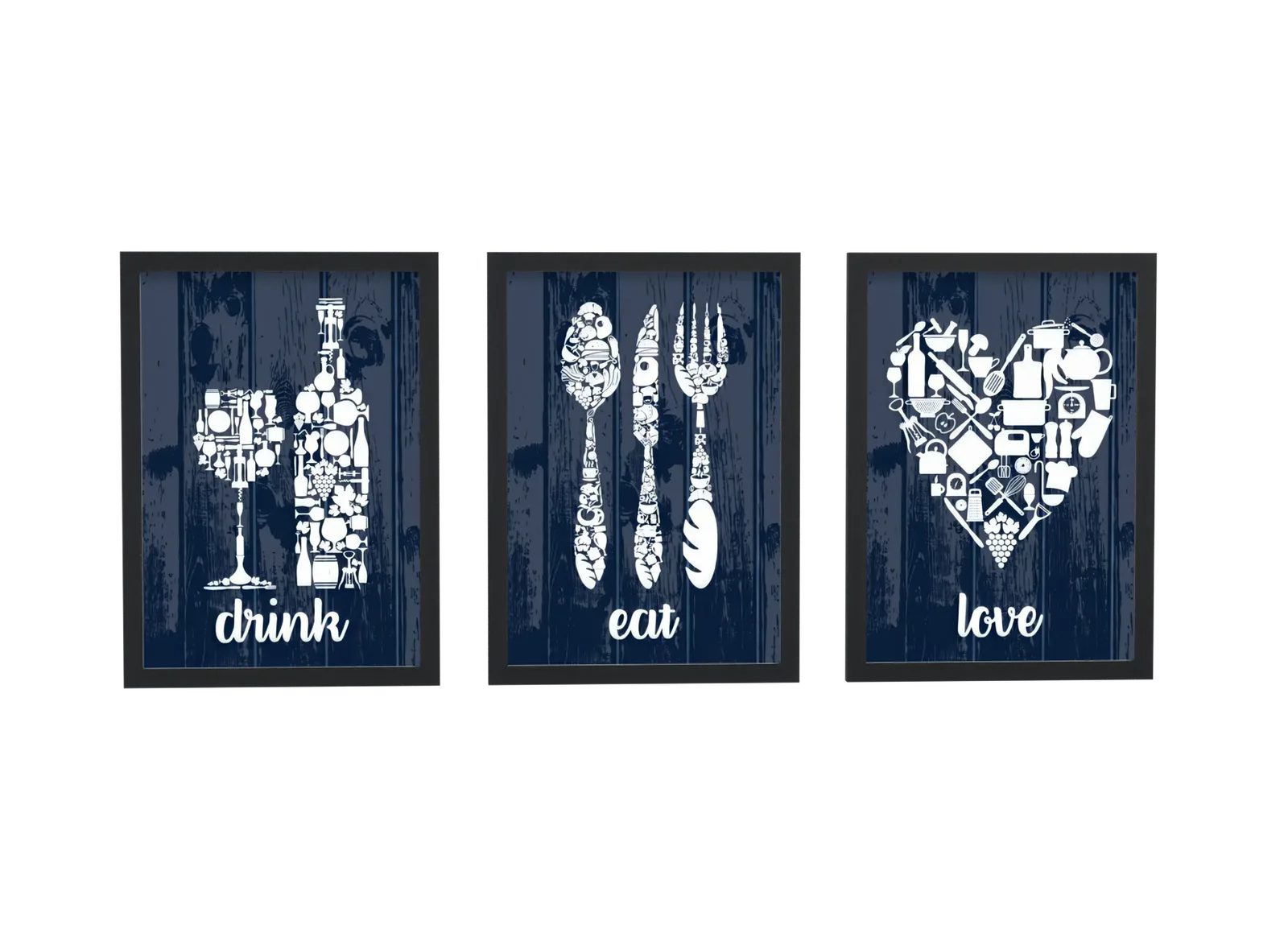 Trio drink eat love para a cozinha
