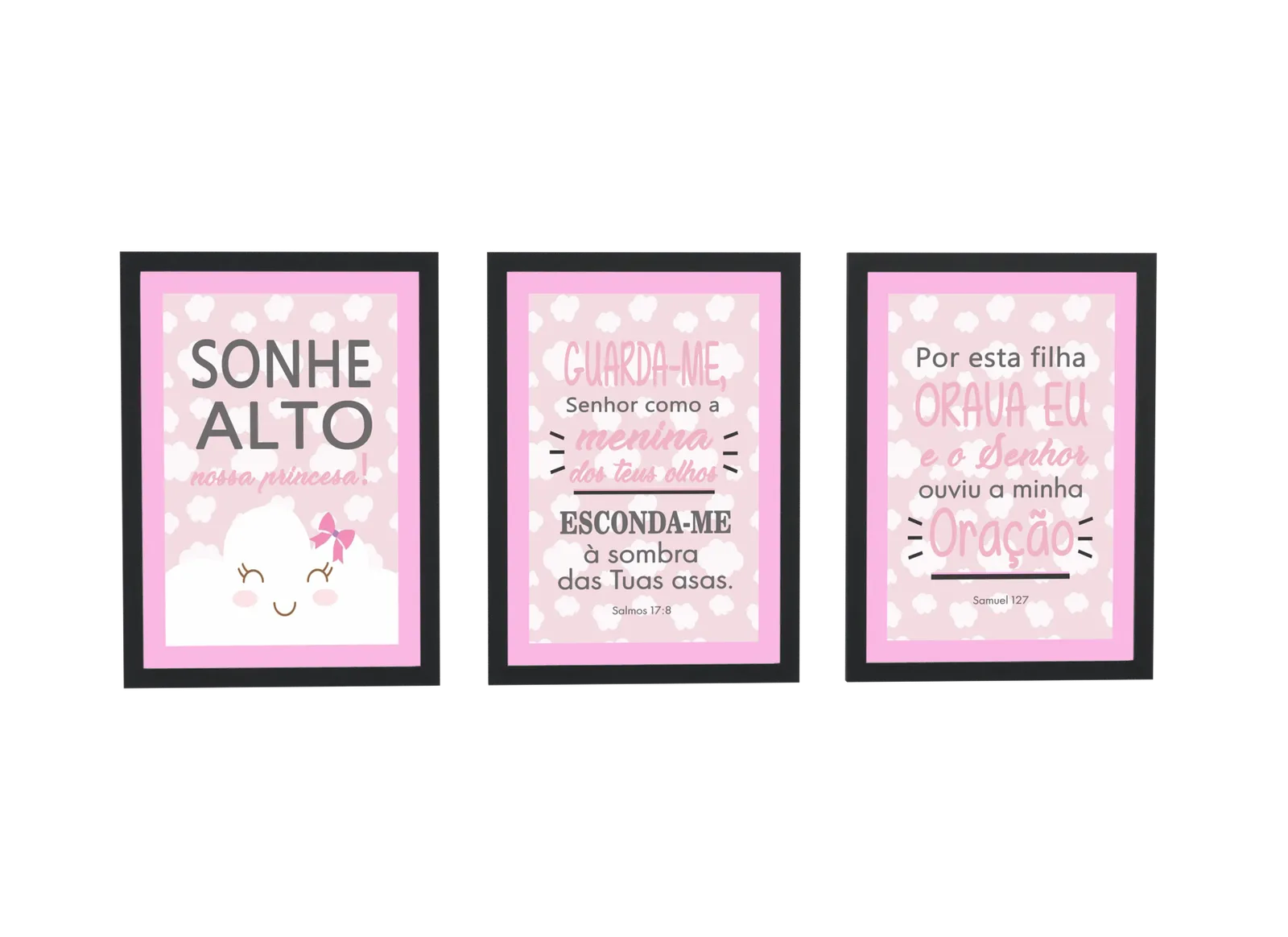 Trio infantil rosa com versículos bíblicos