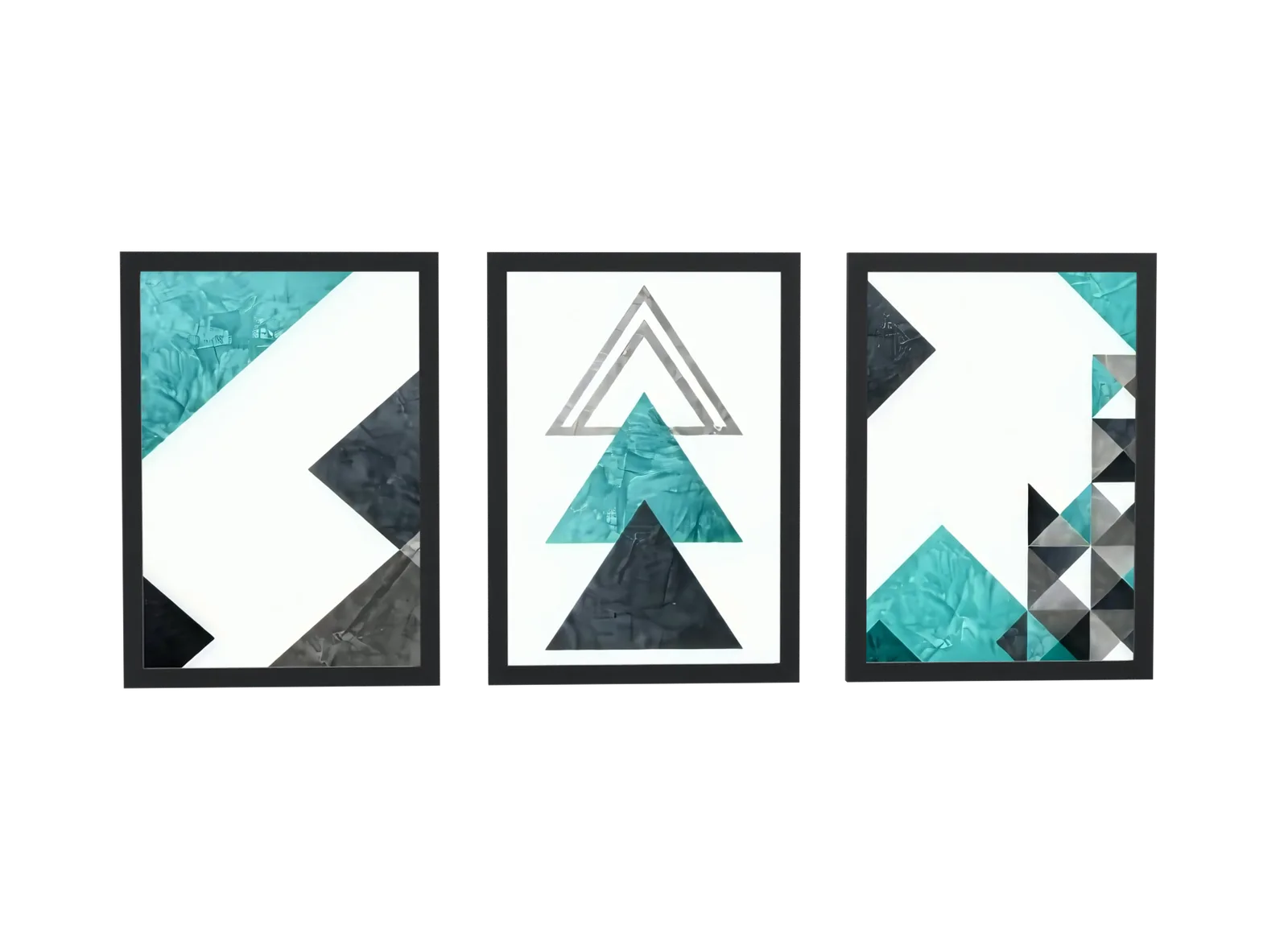 Trio geométrico em verde-água e preto