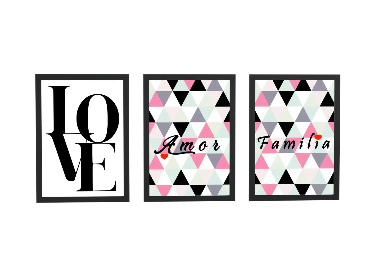 Trio de love, amor e família em triângulos