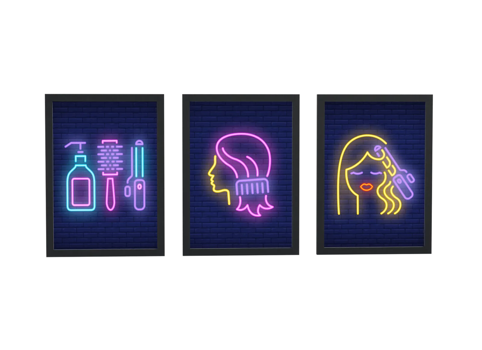 Trio neon de salão de beleza