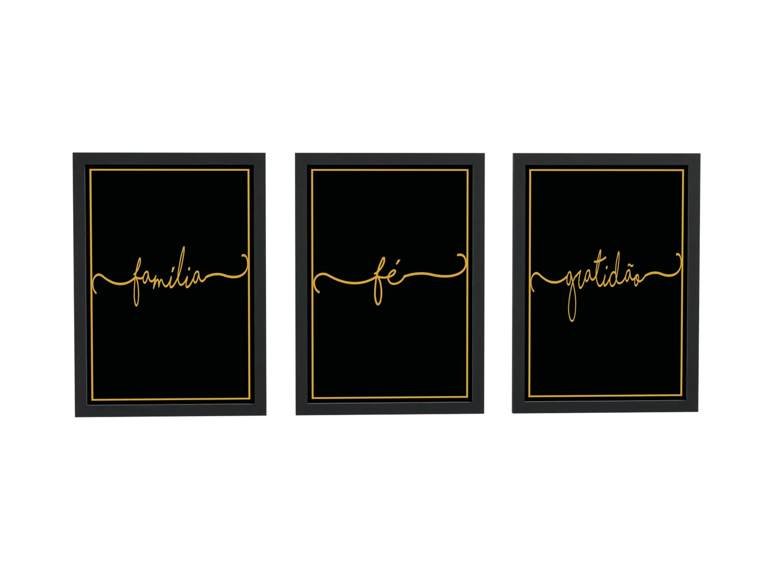 Trio preto e dourado de família e fé