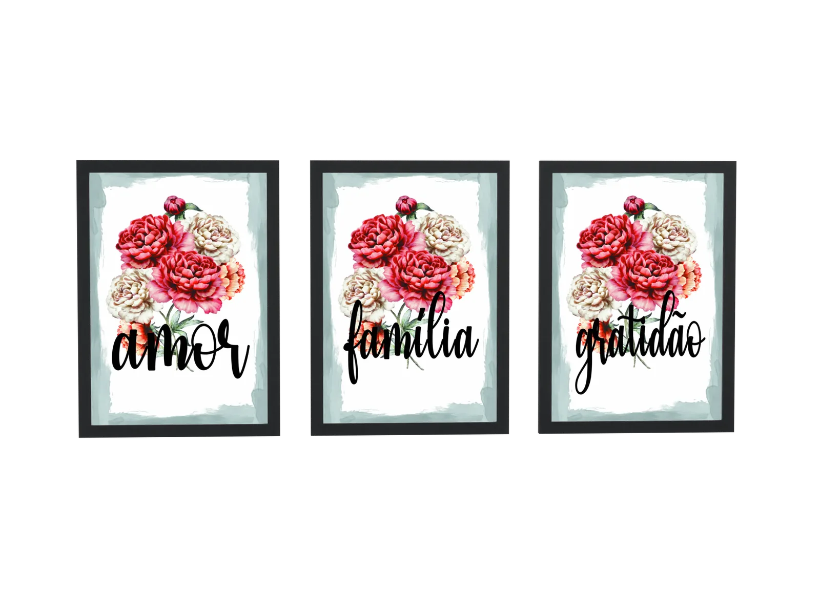 Trio de amor, família e gratidão em vermelho