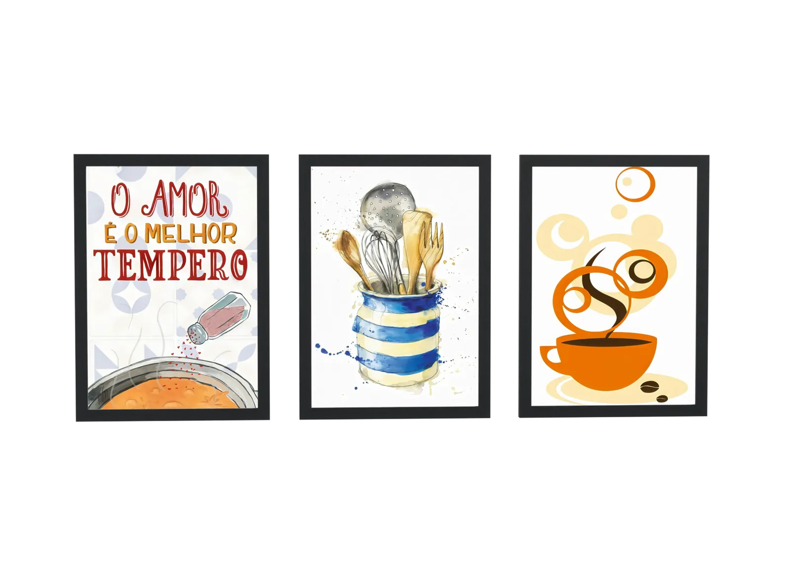 Trio de cozinha com frase e utensílios