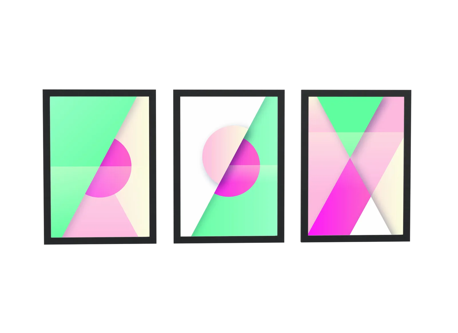 Trio geométrico em verde-menta e rosa
