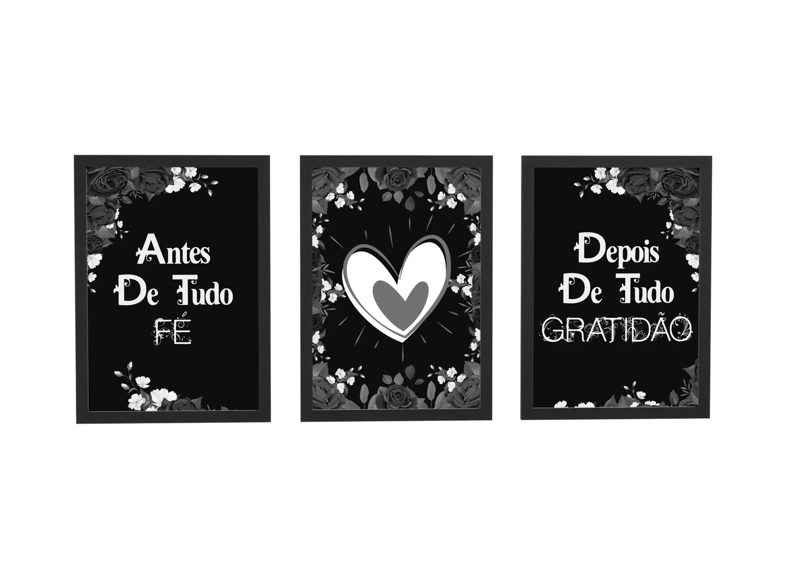 Trio preto de fé e gratidão com coração