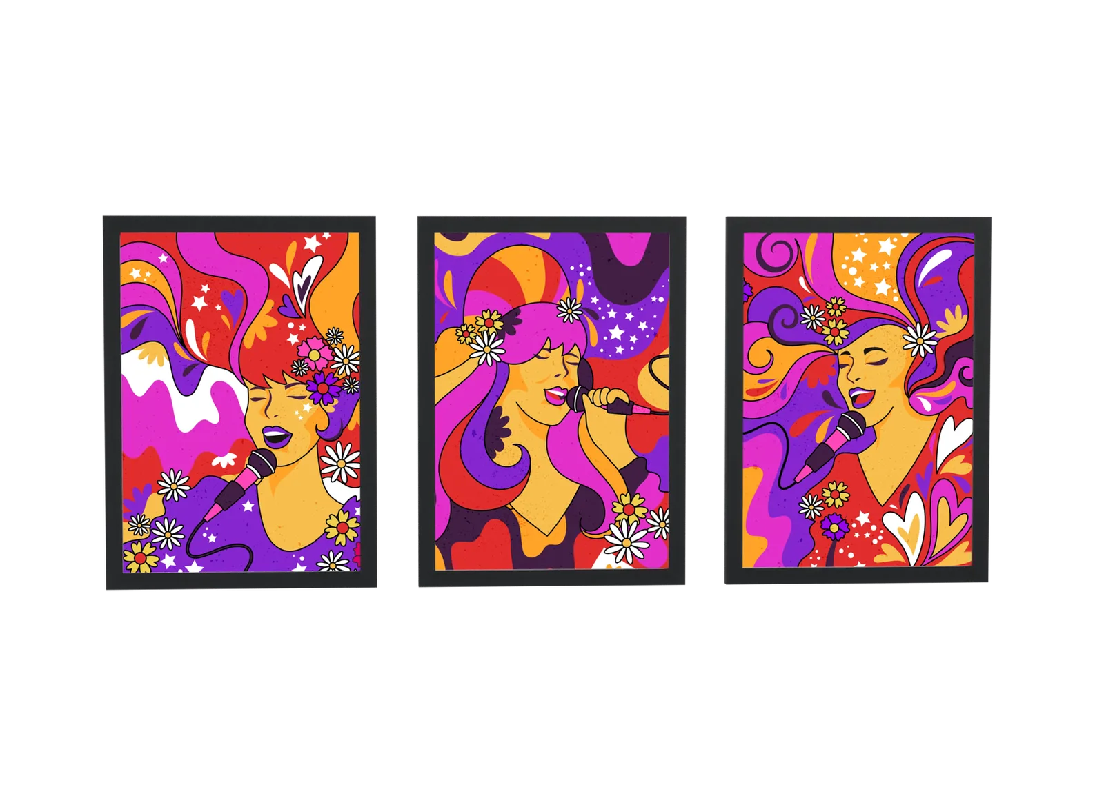 Trio pop art de mulher cantando