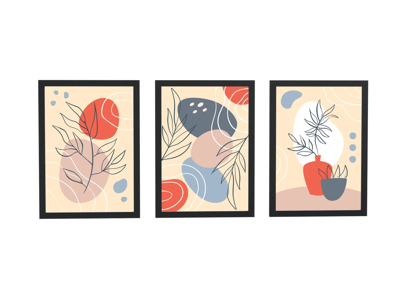 Trio abstrato boho com formas orgânicas