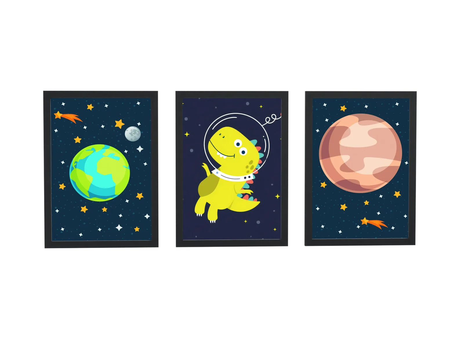 Trio infantil de dino astronauta no espaço