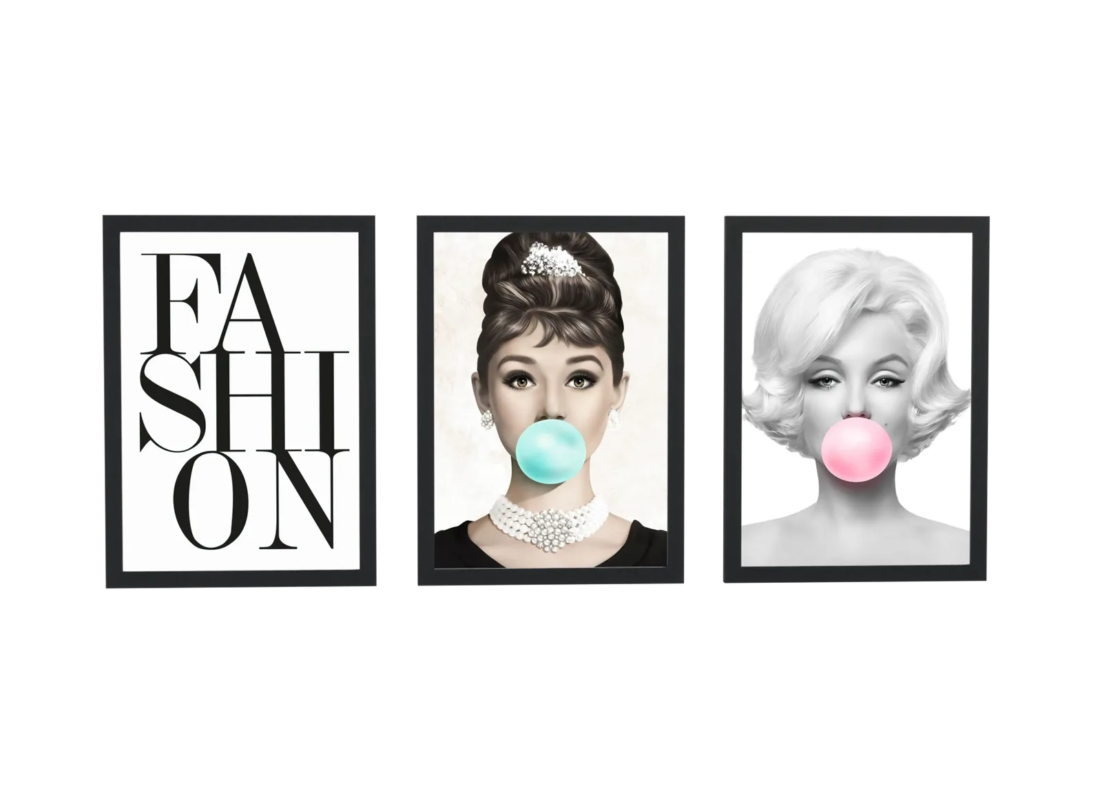 Trio fashion de bubblegum em preto e branco