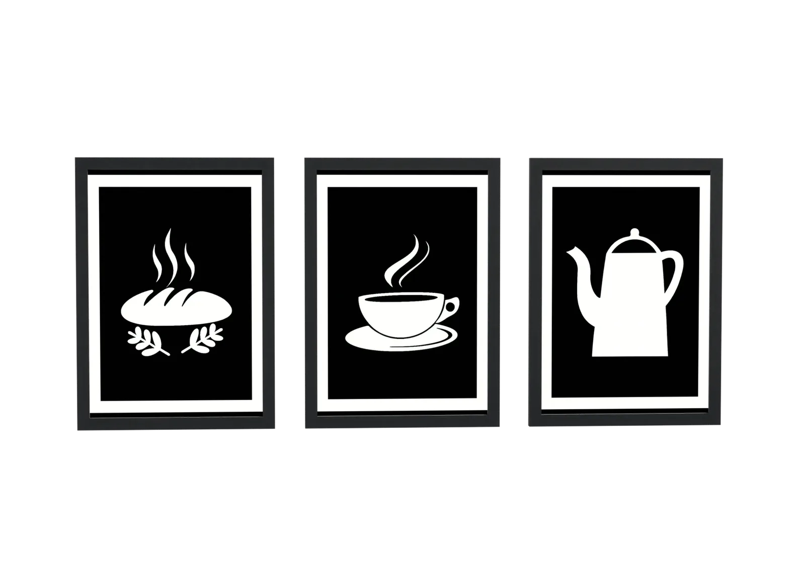 Trio de ícones de pão, café e bule