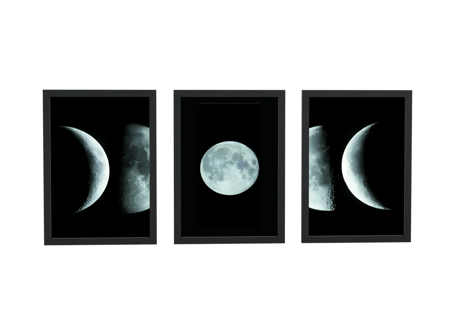 Trio de fases da lua em fotografia