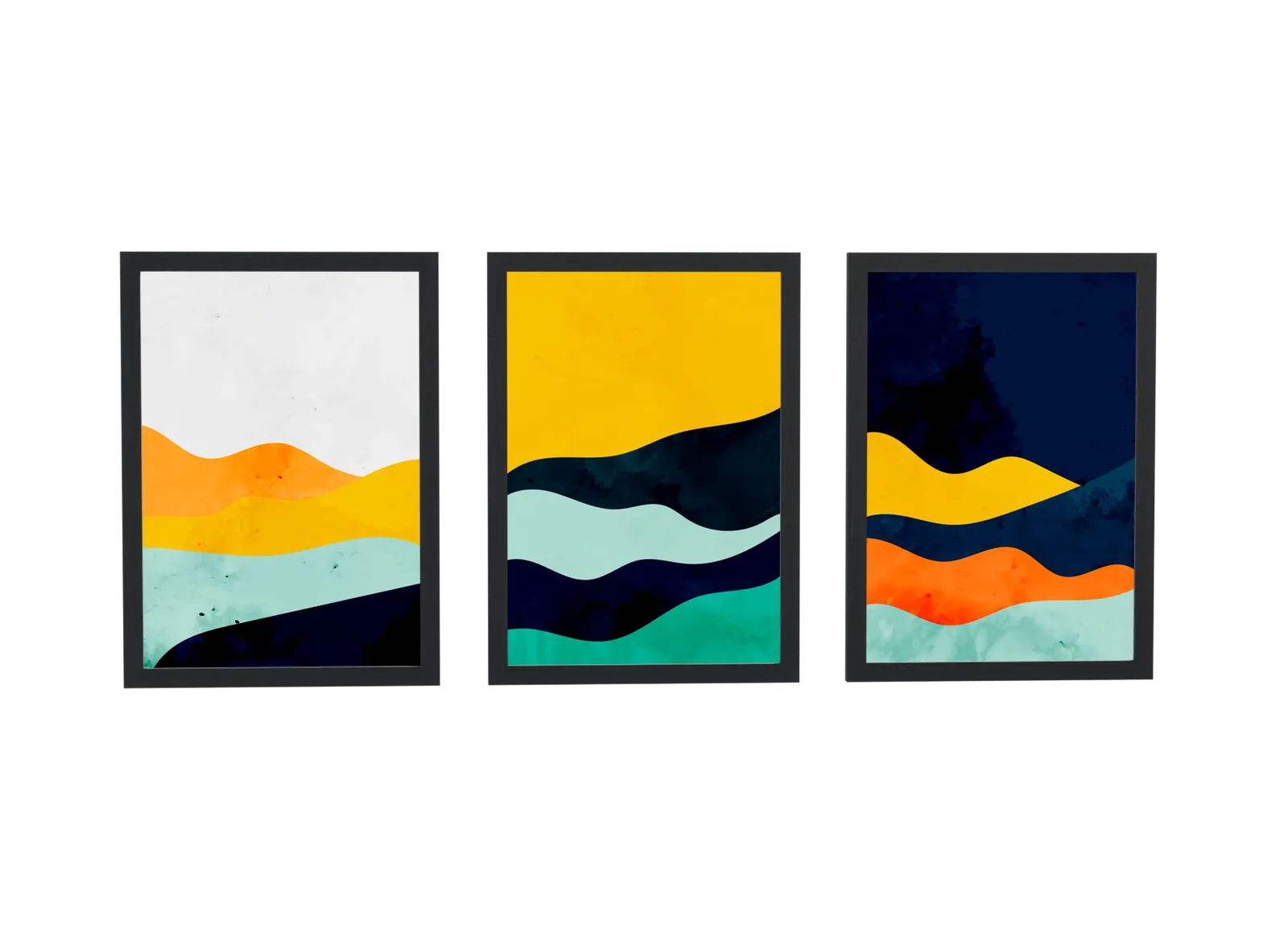 Trio abstrato de ondas em amarelo e petróleo